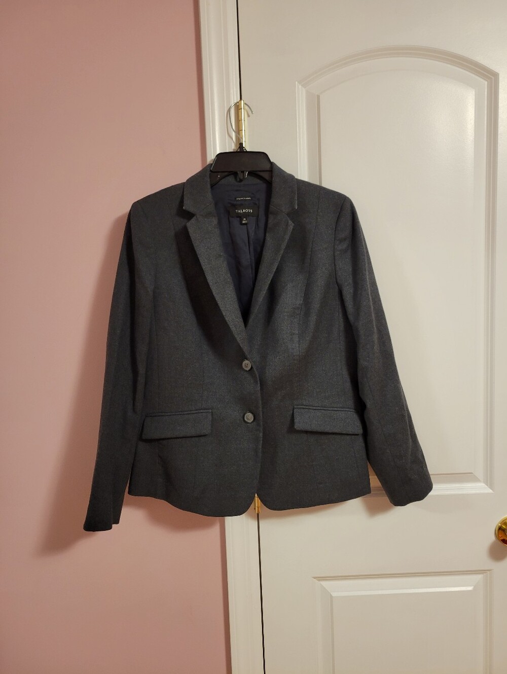 Talbots Charcoal Gray Single Breasted 2-Button Tailored Wool Blazer Jacket- 10